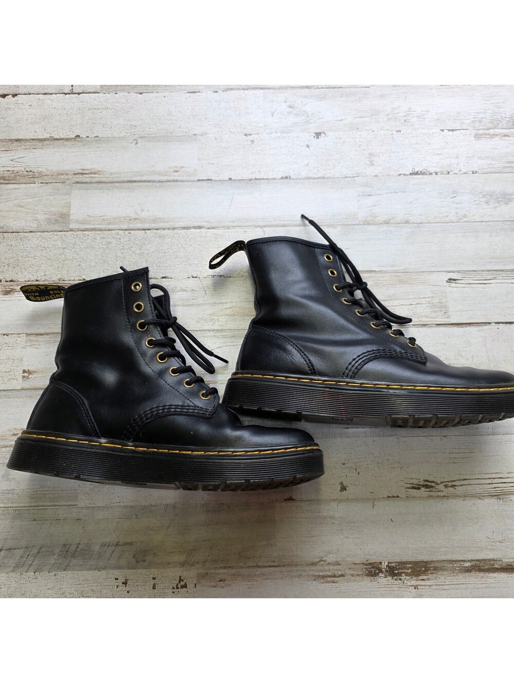 Dr Doc Martens Zavala Black Leather Combat Boots US M 6 L 7 Lace Up Doc AirWair